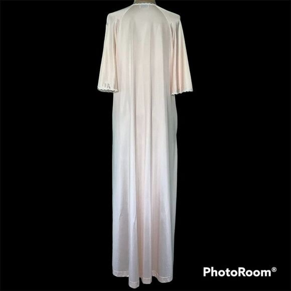 Vintage Lorraine Angel Sleeve Long Nylon Robe Peignoir Silky Floral Appliqué USA - Picture 9 of 16